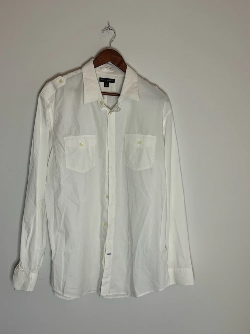 Banana Republic White Men's Military Button-Up Shirt